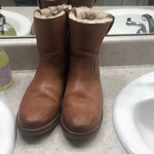 Frye Celia Cognac Leather Women Shearling Short